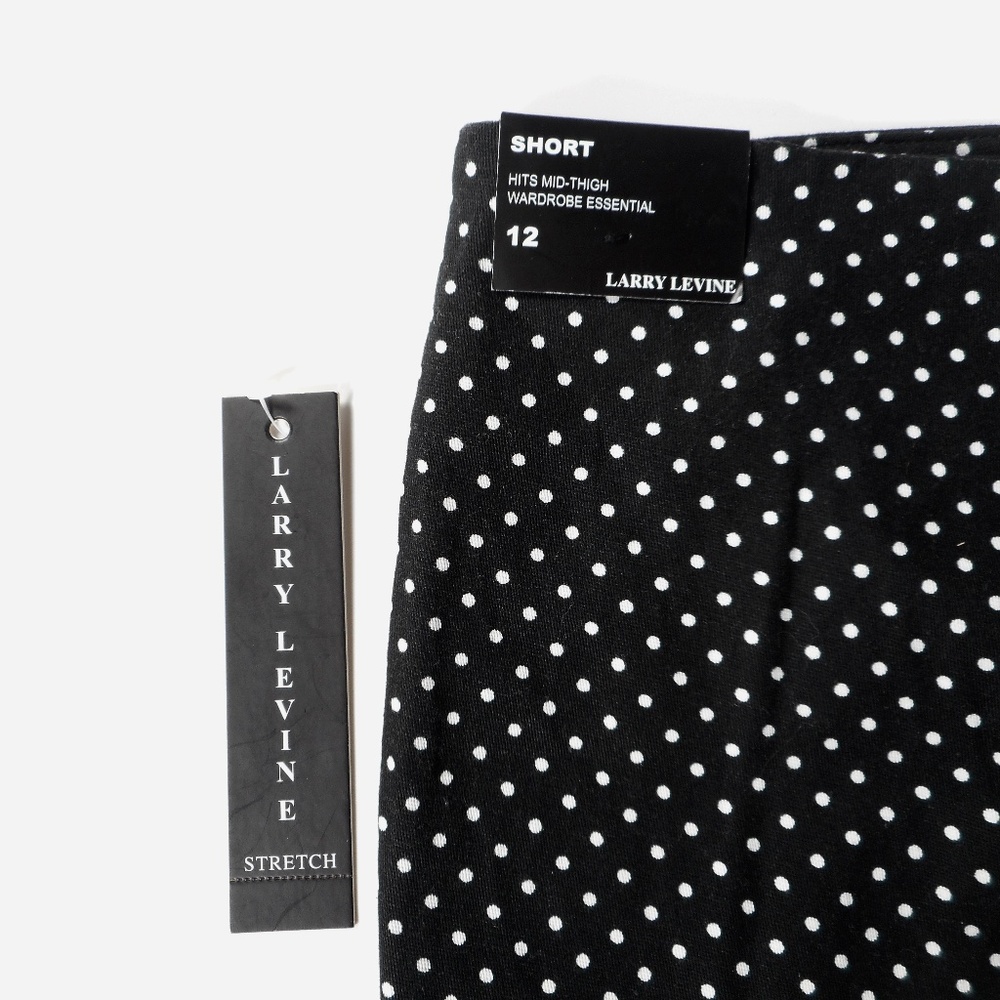 NWT Larry Levine Black White Polka Dot Womens Sz 12 Cotton Stretch Shorts